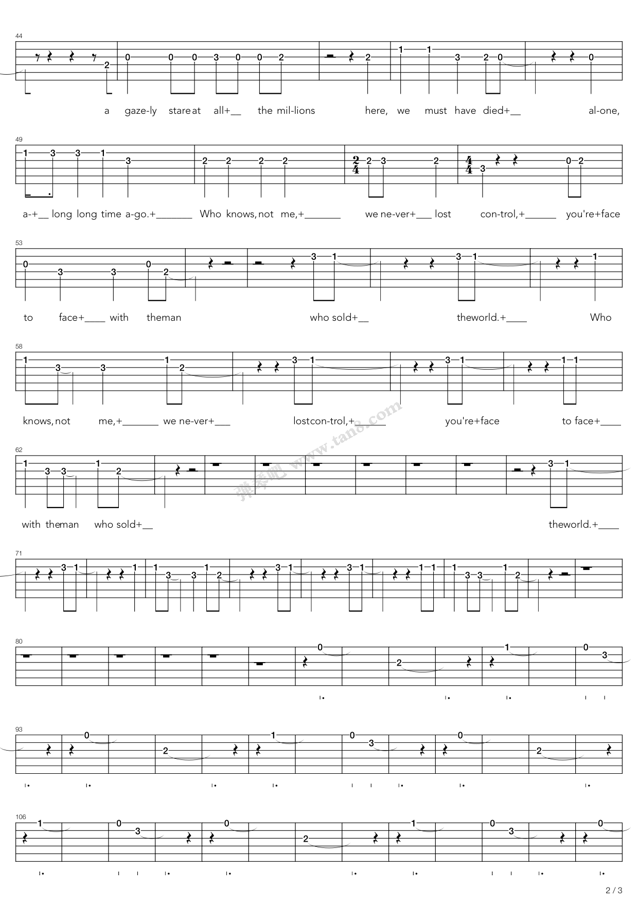 《the man who sold the world》,david bowie(六线谱 吉他谱吉他谱