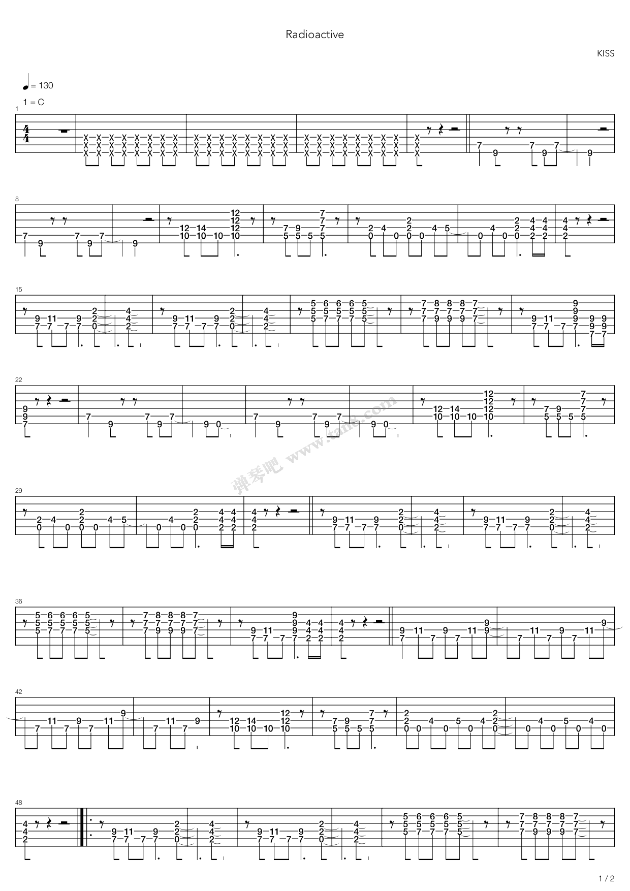 《radioactive》,kiss(六线谱 吉他谱吉他谱 第1页