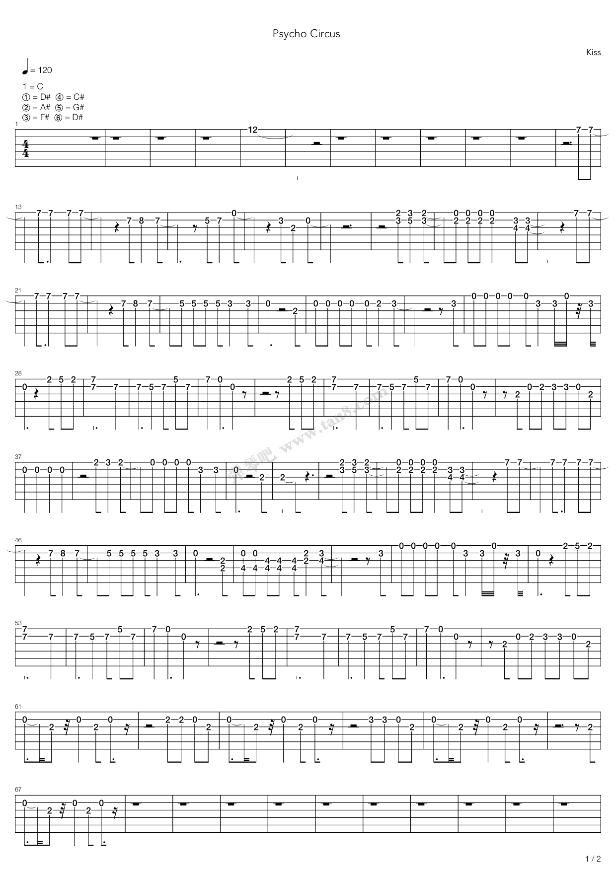 《psycho circus》,kiss(六线谱 吉他谱吉他谱 第1页