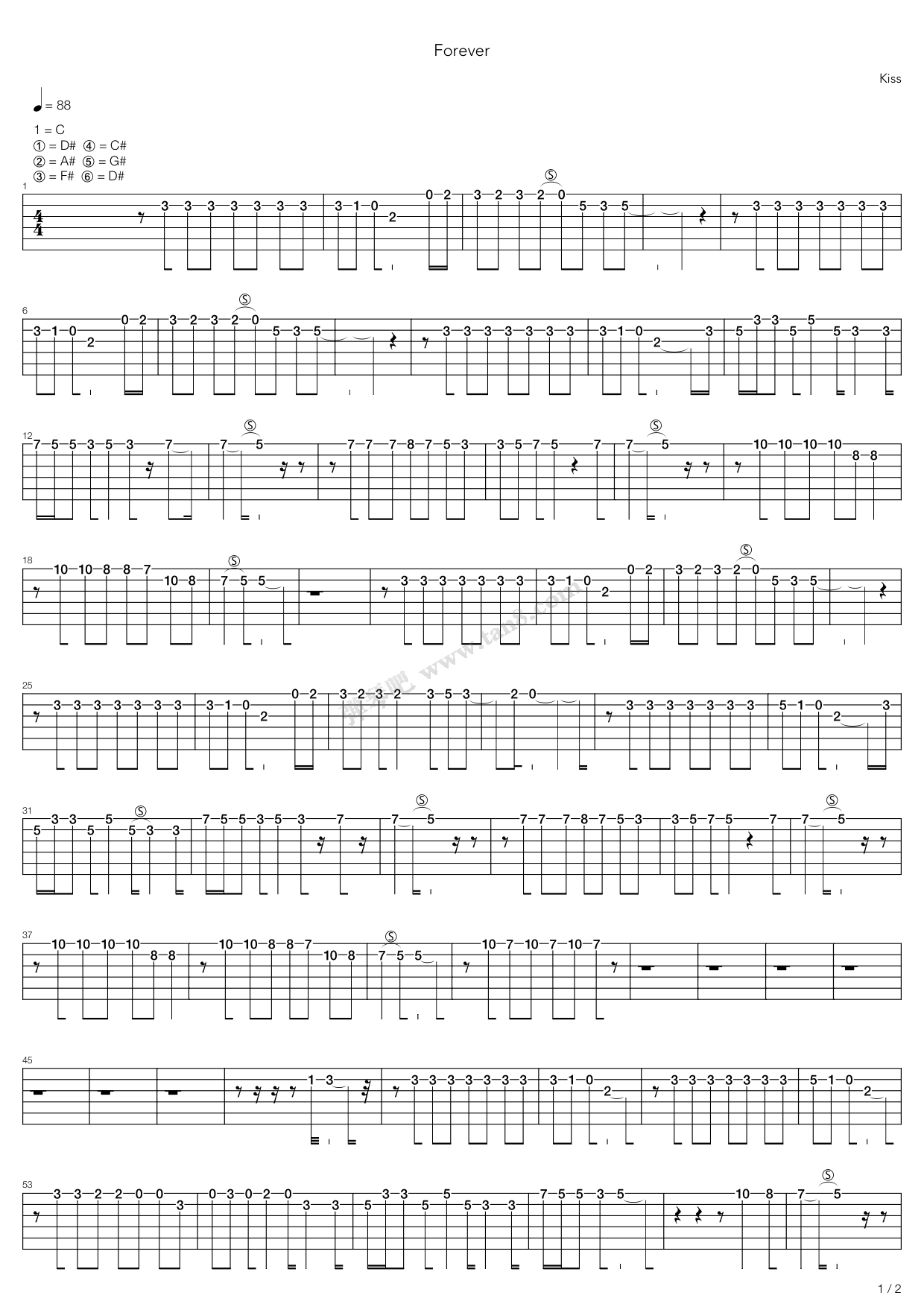 《forever》,kiss(六线谱 吉他谱吉他谱 第1页