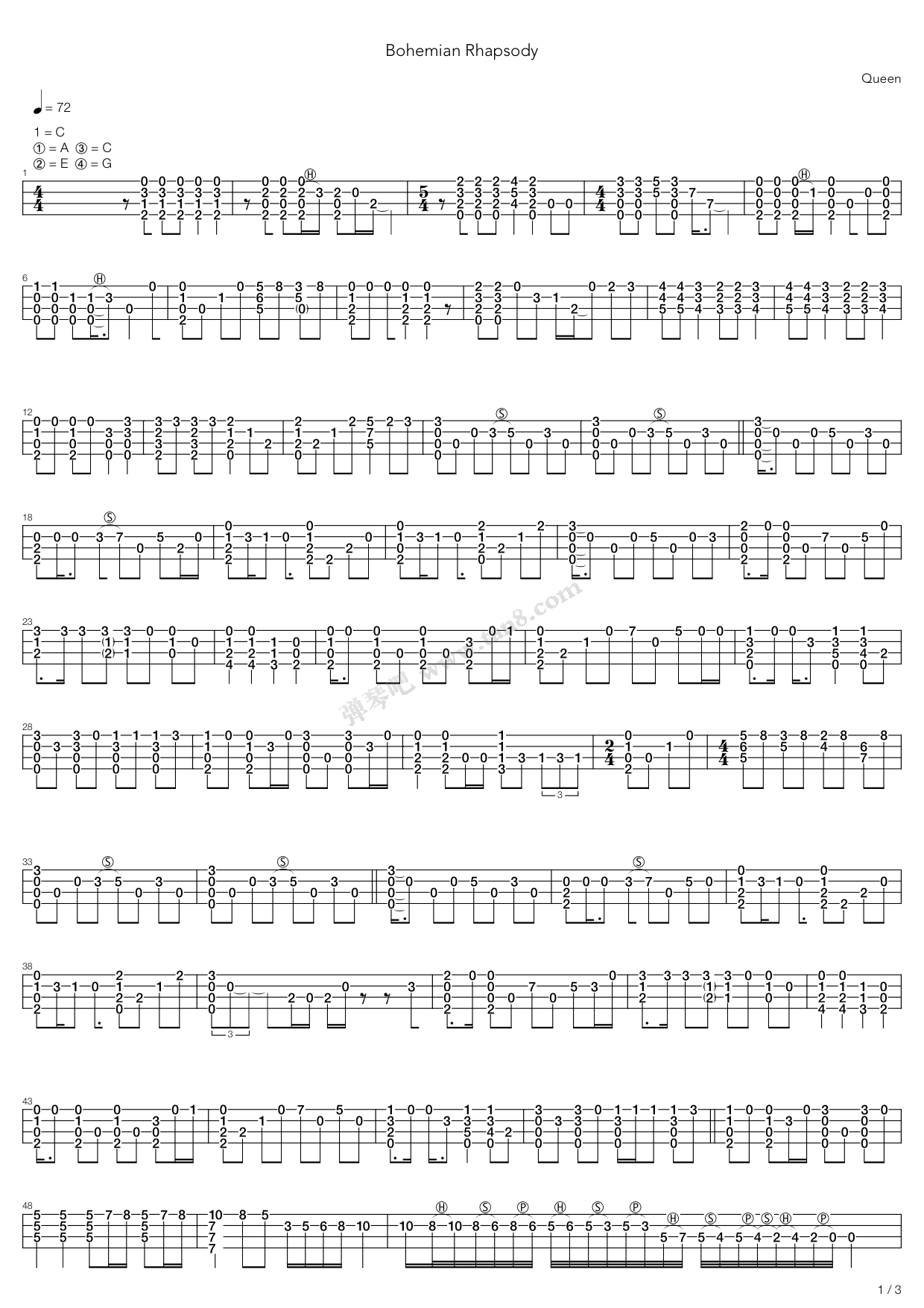 《bohemian rhapsody》,queen(六线谱 吉他谱吉他谱 第1页