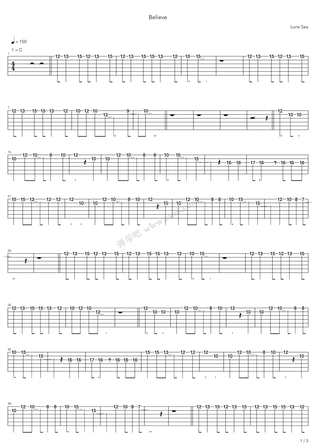 《believe》,luna sea(六线谱 吉他谱吉他谱 第1页