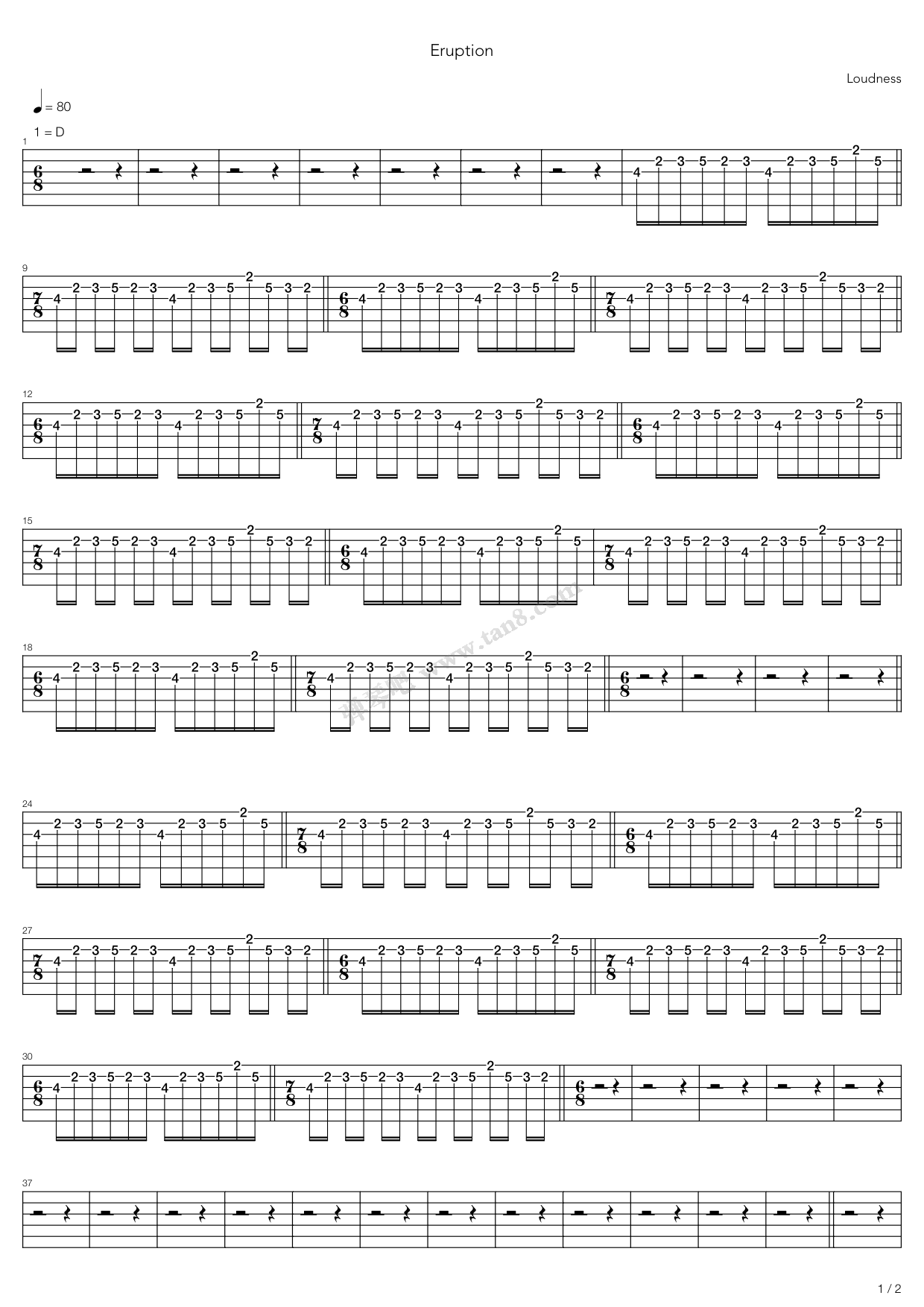 《eruption》,loudness(六线谱 吉他谱吉他谱 第1页