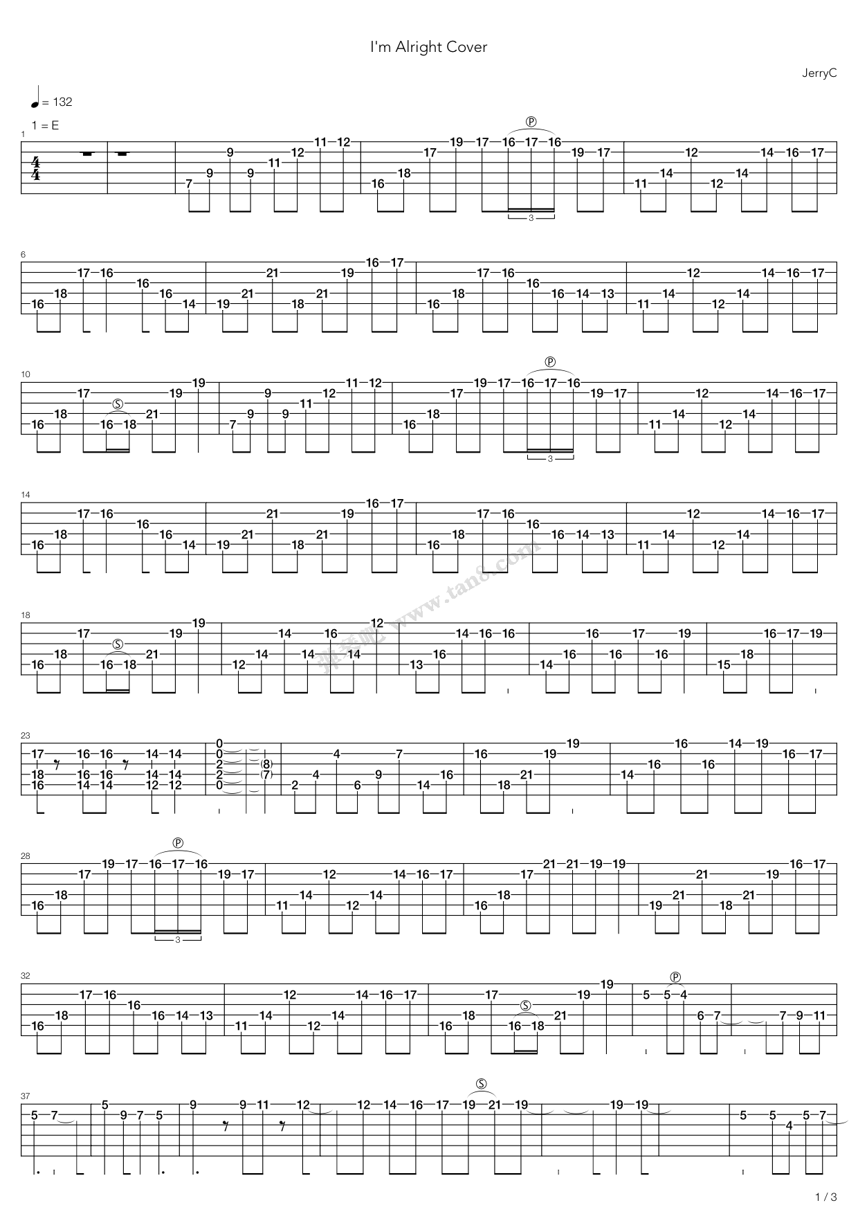 《im alright》,jerryc(六线谱 吉他谱吉他谱 第1页