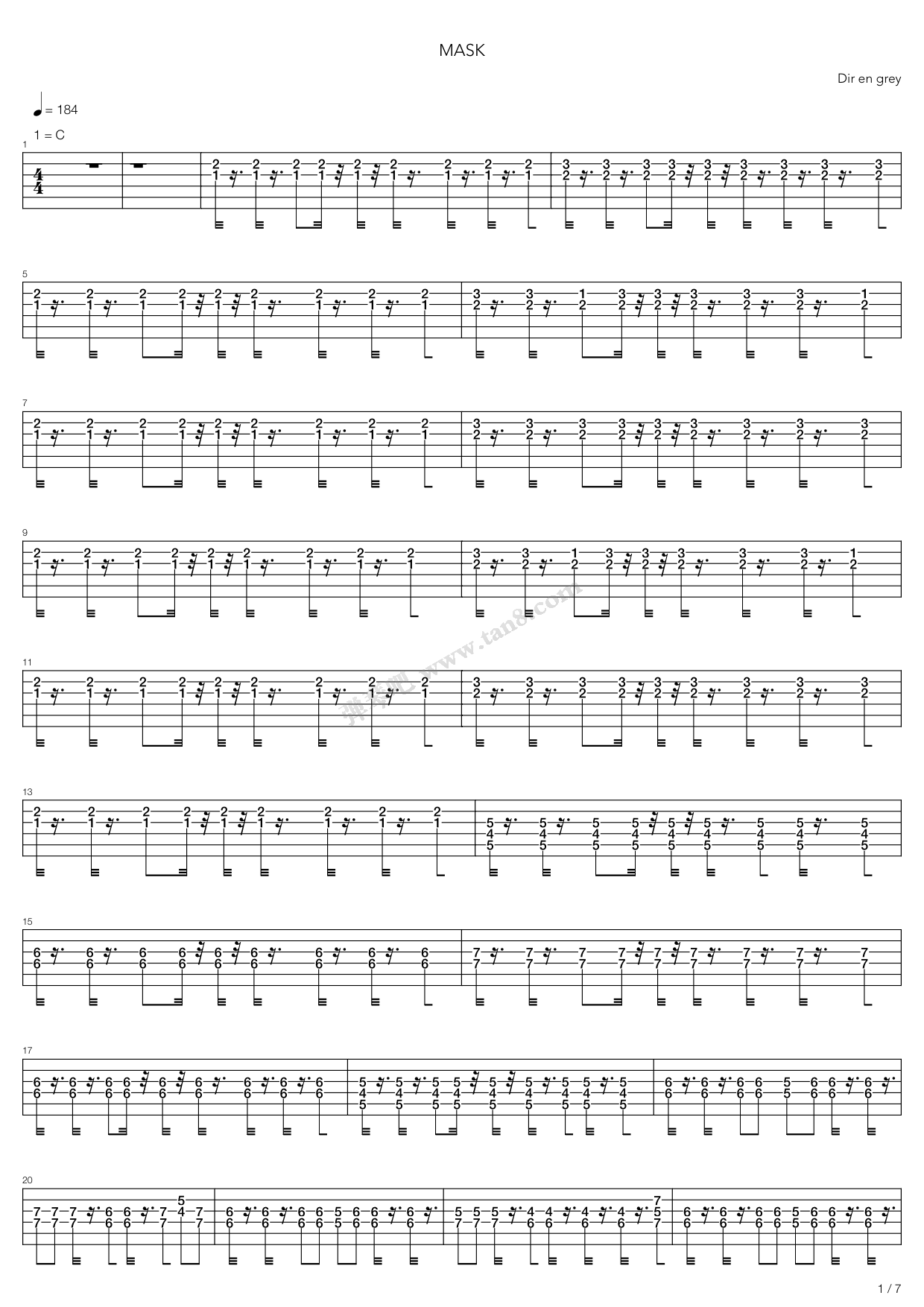 《mask》,dir en grey(六线谱 吉他谱吉他谱 第1页