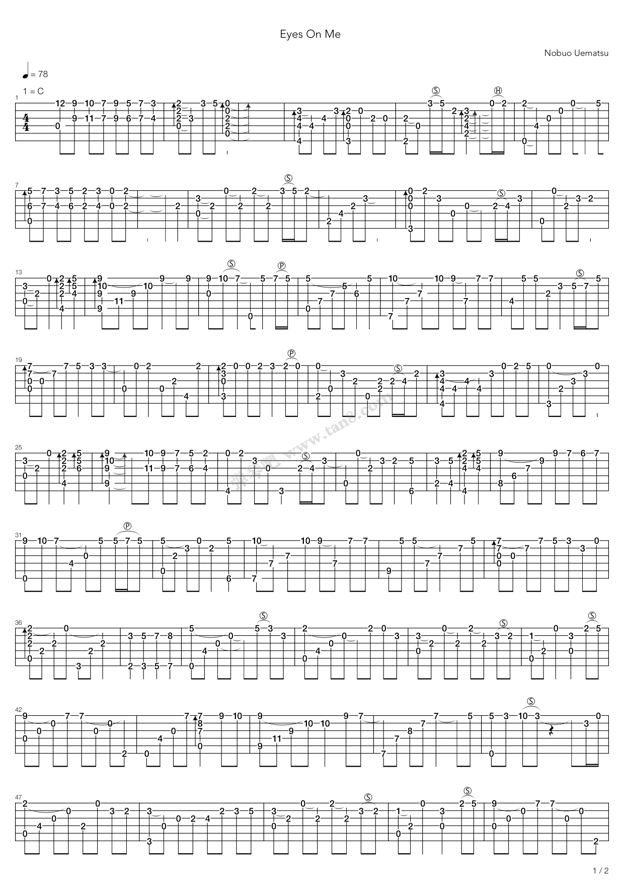 《最终幻想8 - eyes on me》,植松伸夫(六线谱 吉他谱吉他谱 第1页