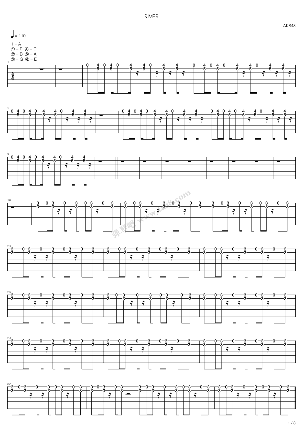 《river》,akb48(六线谱 吉他谱吉他谱 第26页