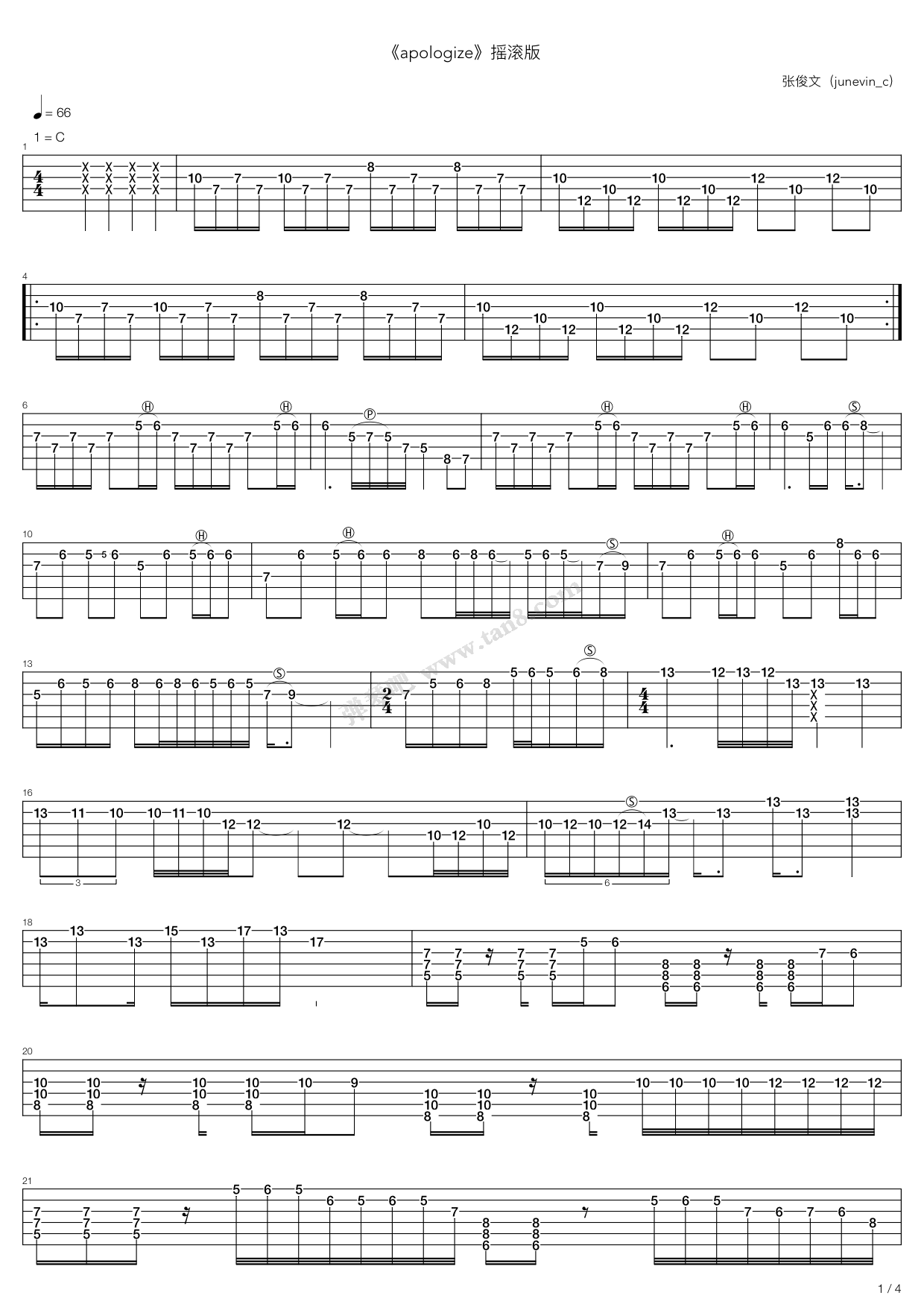 apologize 吉他谱-虫虫吉他谱免费下载