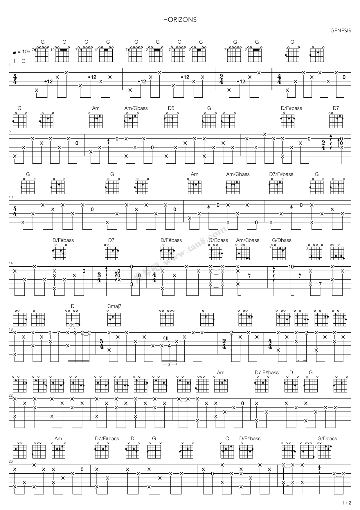 《horizons》,genesis(六线谱 吉他谱吉他谱 第1页