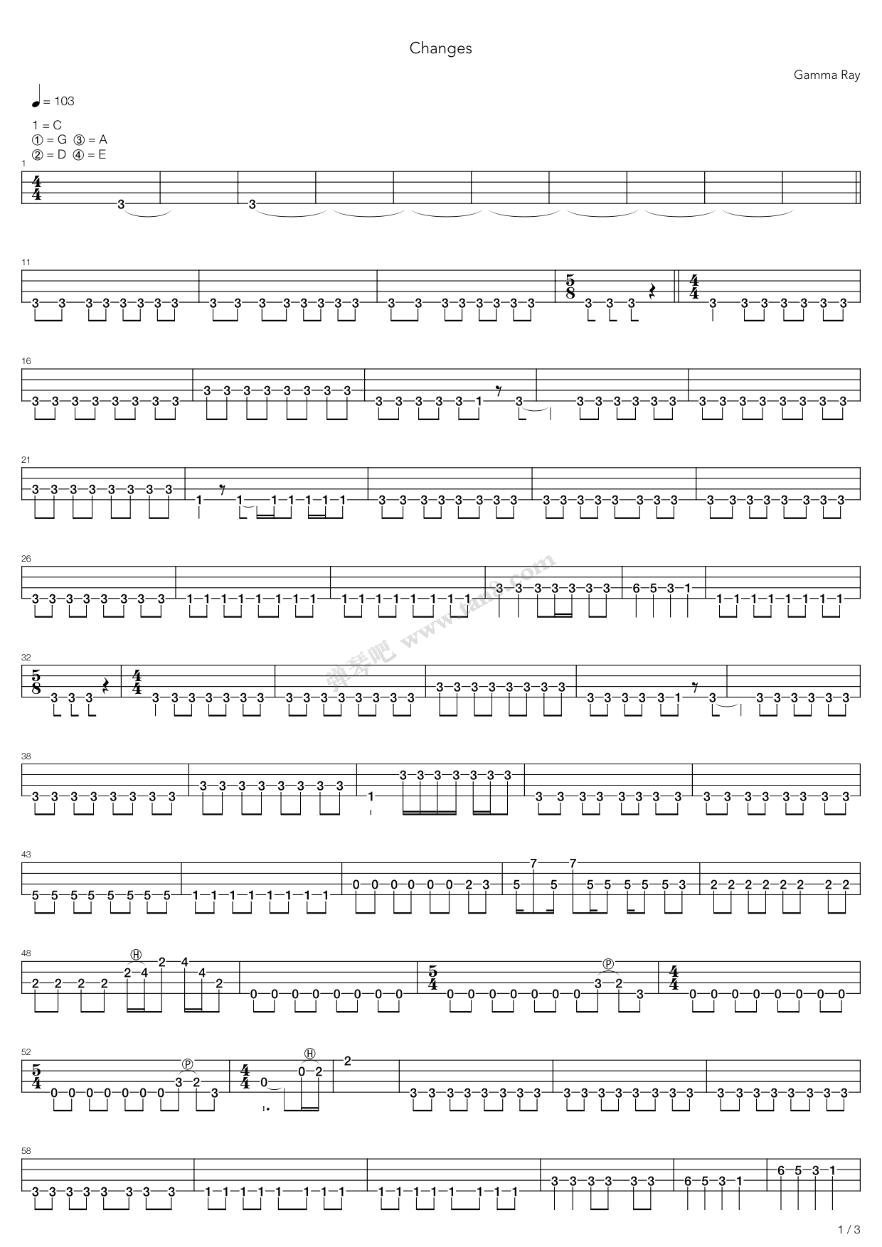 changes 吉他谱-虫虫吉他谱免费下载