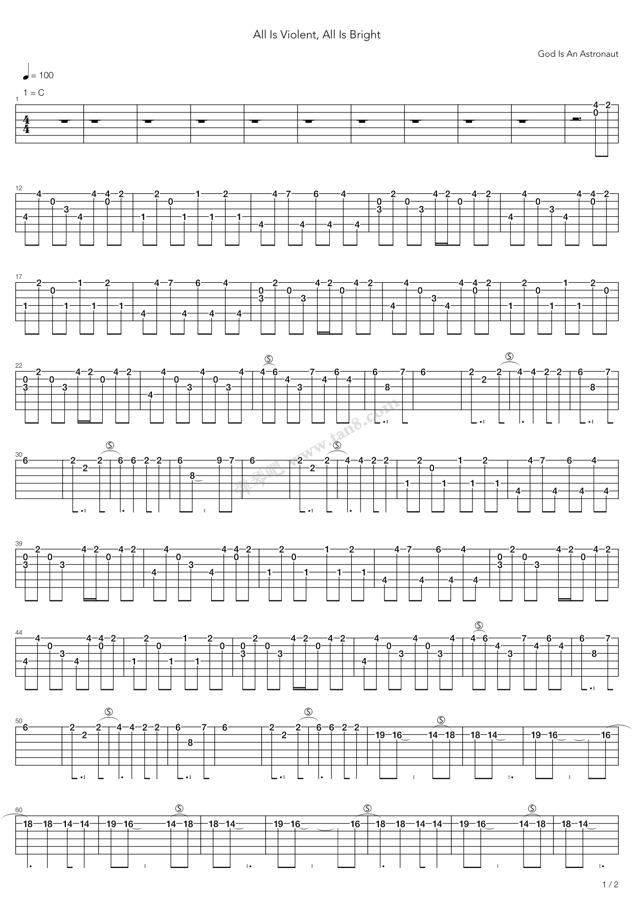 吉他谱 >>《all is violent all is bright》,god is an astronaut