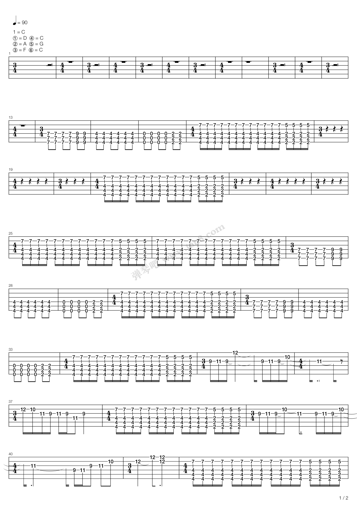 《fire fire》,flyleaf(六线谱 吉他谱吉他谱 第1页