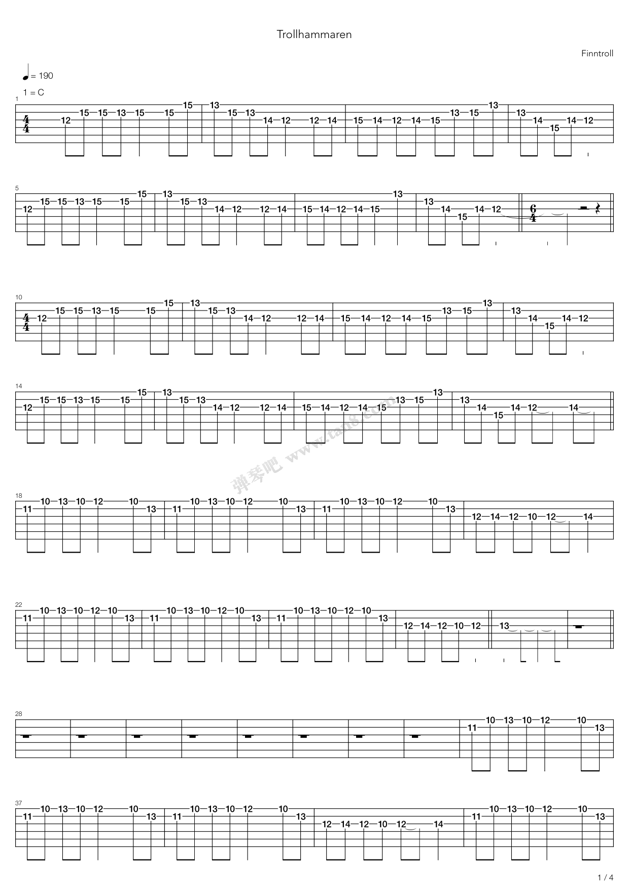 trollhammaren 吉他谱-虫虫吉他谱免费下载