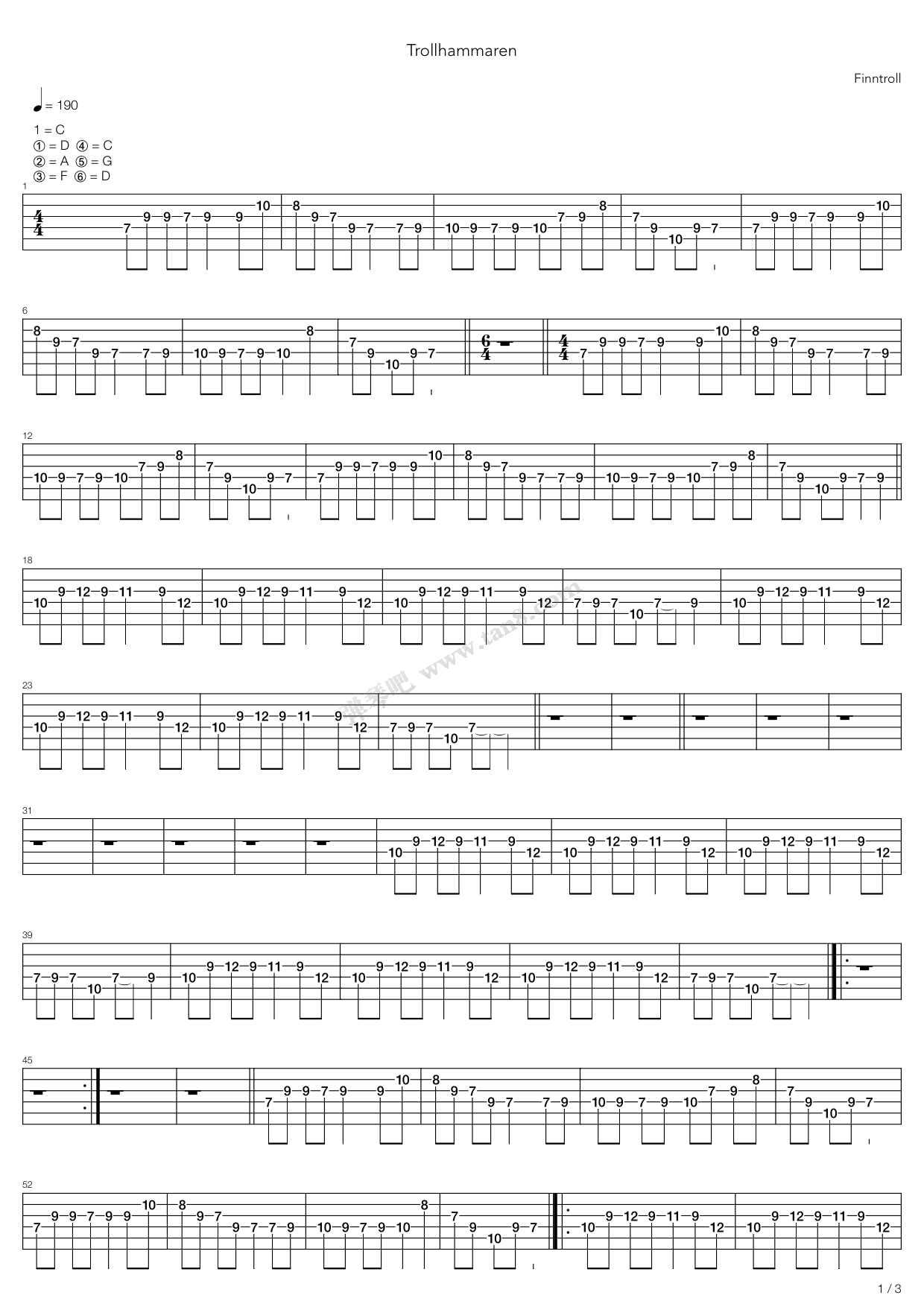 trollhammaren 吉他谱-虫虫吉他谱免费下载