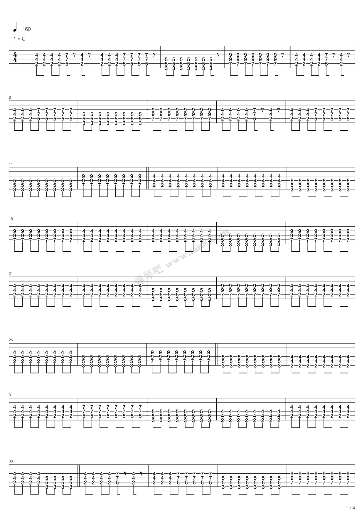 《miss you》,feeder(六线谱 吉他谱吉他谱 第1页