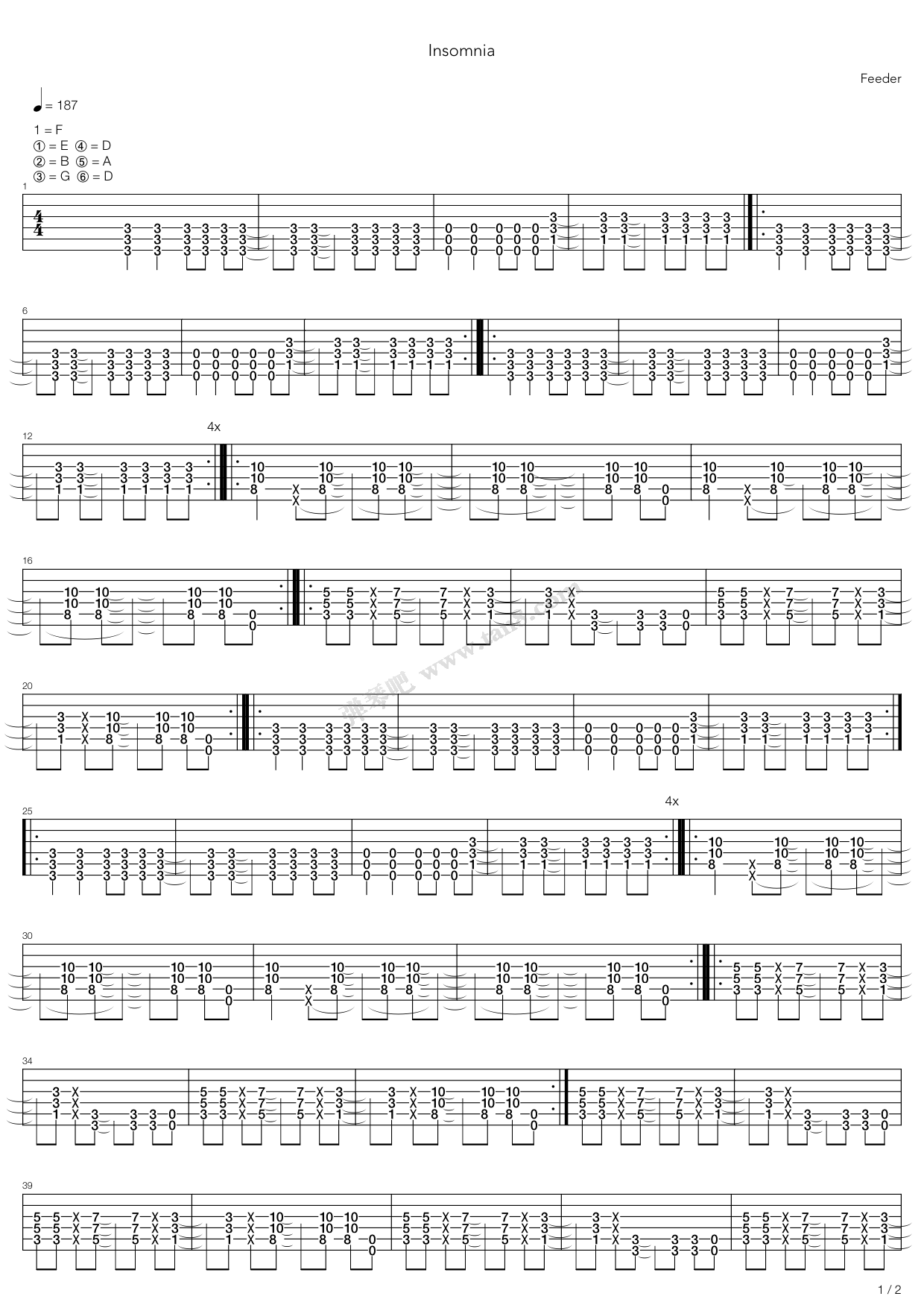 《insomnia》,feeder(六线谱 吉他谱吉他谱 第1页