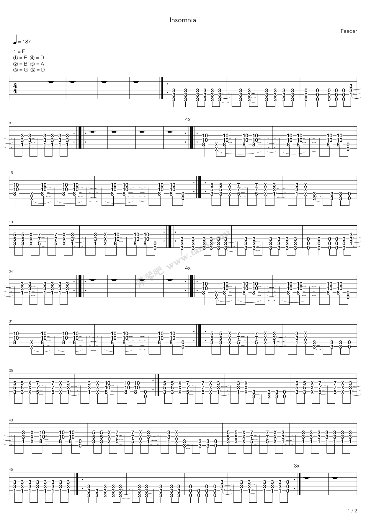 《insomnia》,feeder(六线谱 吉他谱吉他谱 第3页
