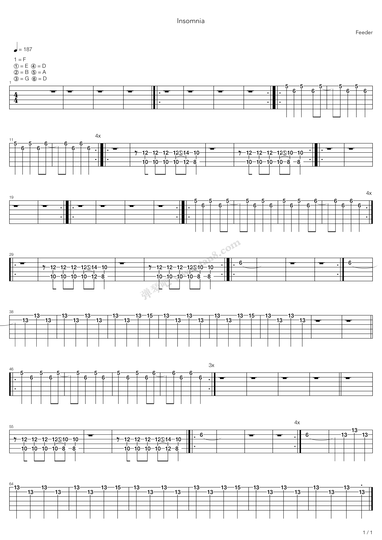 《insomnia》,feeder(六线谱 吉他谱吉他谱 第5页