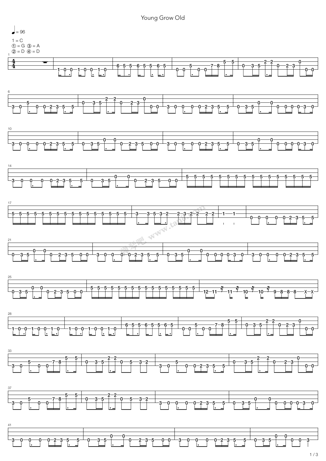 young grow old 吉他谱-虫虫吉他谱免费下载