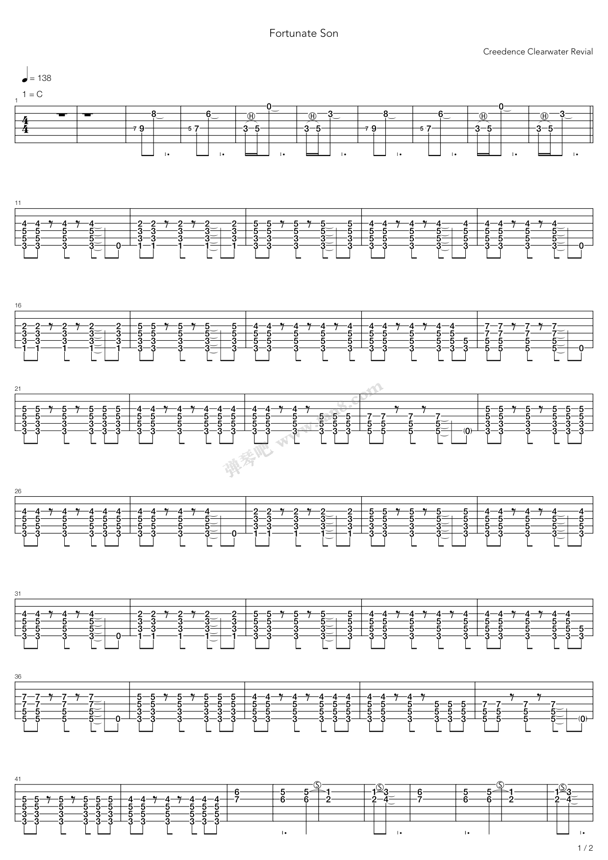 《fortunate son》,creedence clearwater revival(六线谱 吉他谱吉他