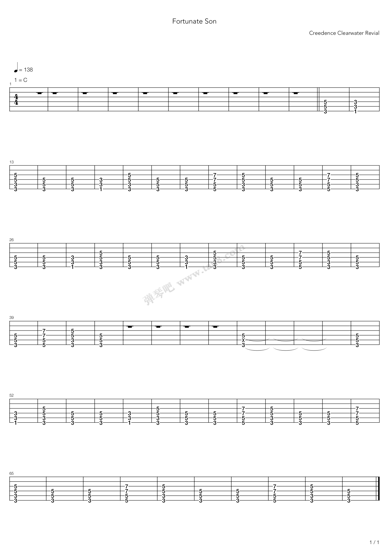 《fortunate son》,creedence clearwater revival(六线谱 吉他谱吉他