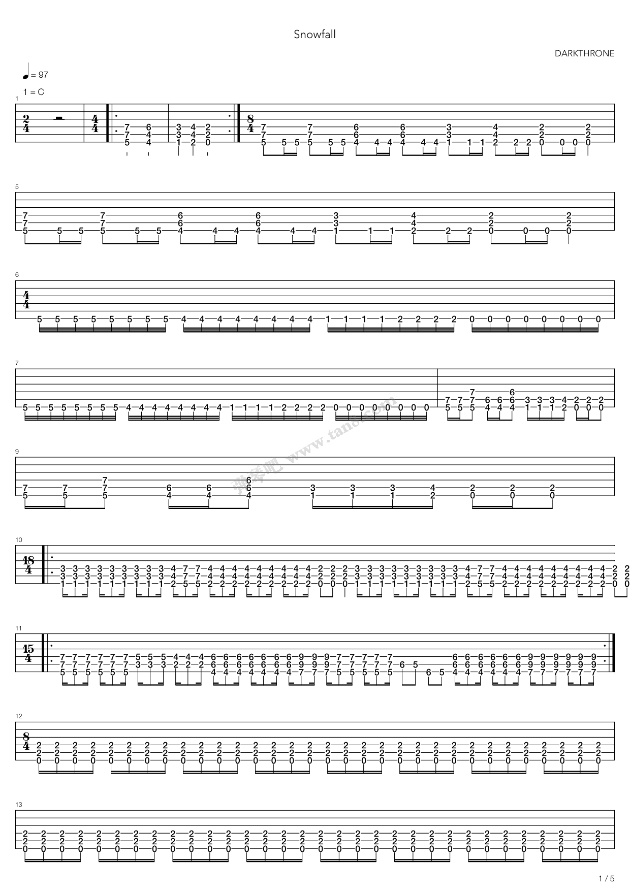 《snowfall》,darkthrone(六线谱 吉他谱吉他谱 第1页