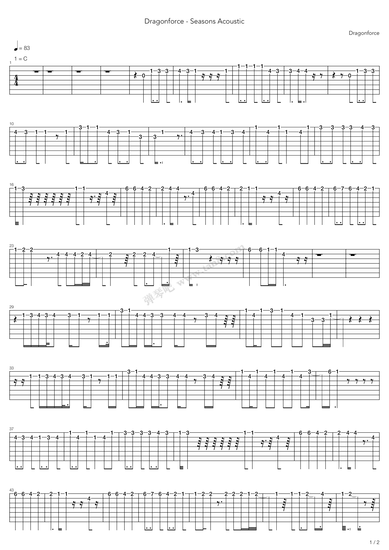 《seasons》,dragonforce(六线谱 吉他谱吉他谱 第1页