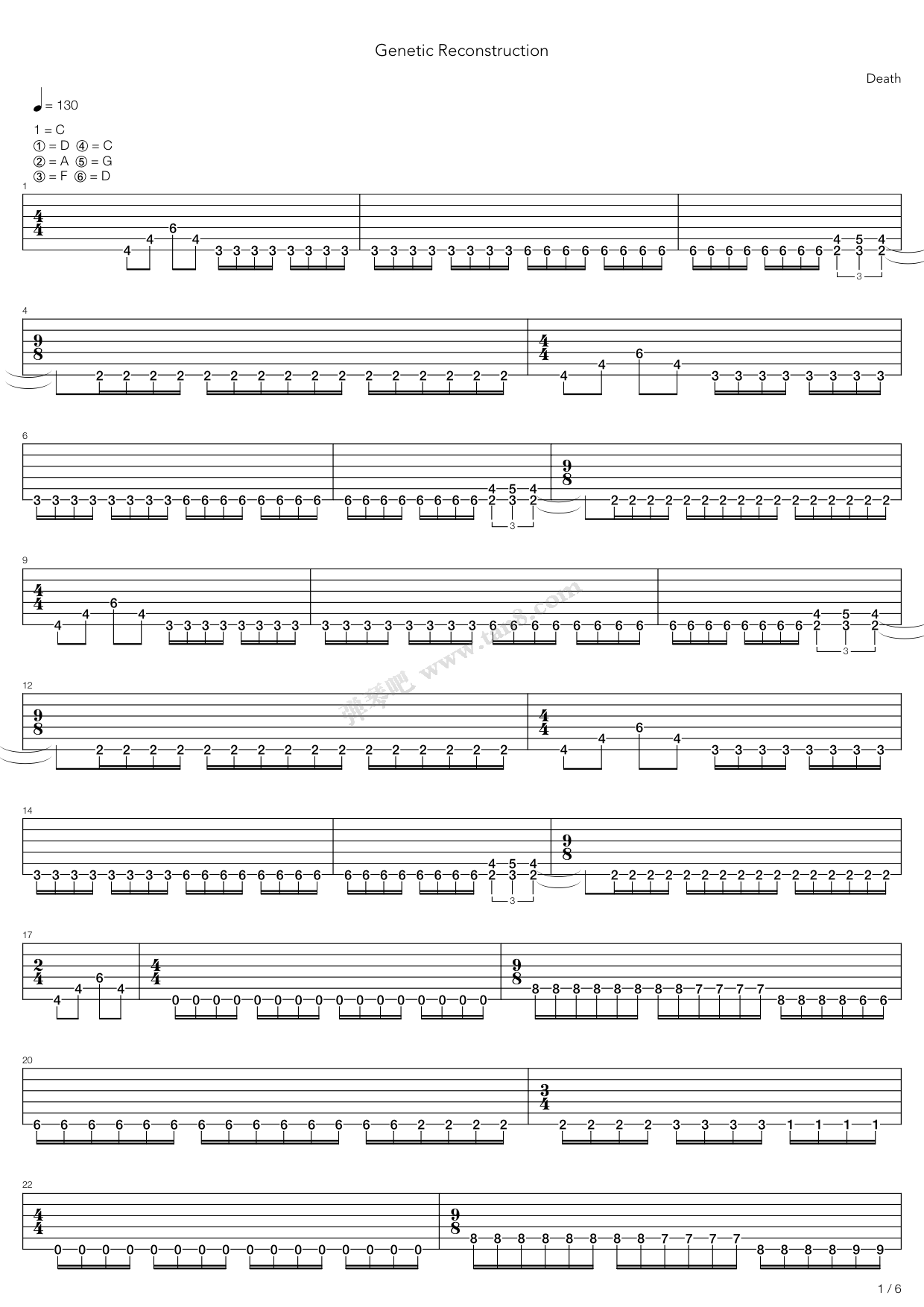 《genetic reconstruction》,death(六线谱 吉他谱吉他谱 第1页