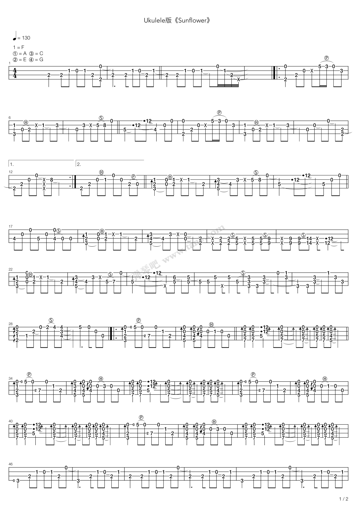 《sunflower(太阳花)》,孙培博(六线谱 吉他谱吉他谱 第1页