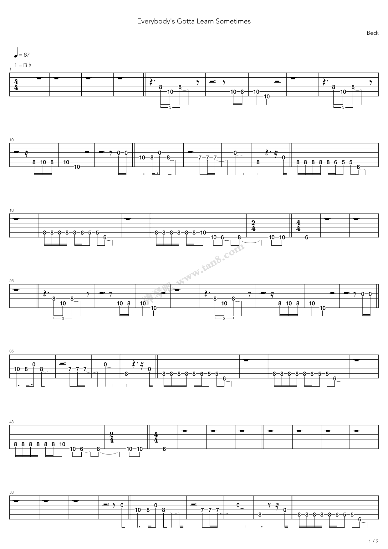 《everybodys gotta learn sometimes》,beck(六线谱 吉他谱吉他谱