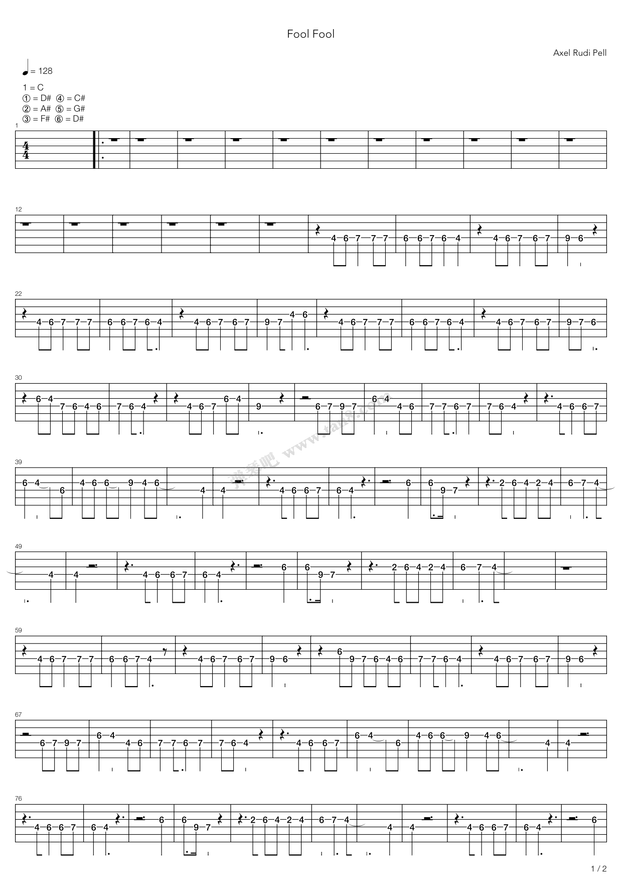 《fool fool》,axel rudi pell(六线谱 吉他谱吉他谱 第1页