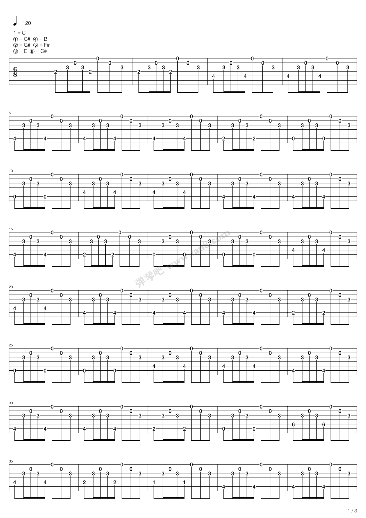 《dusk》,anathema(六线谱 吉他谱吉他谱 第1页