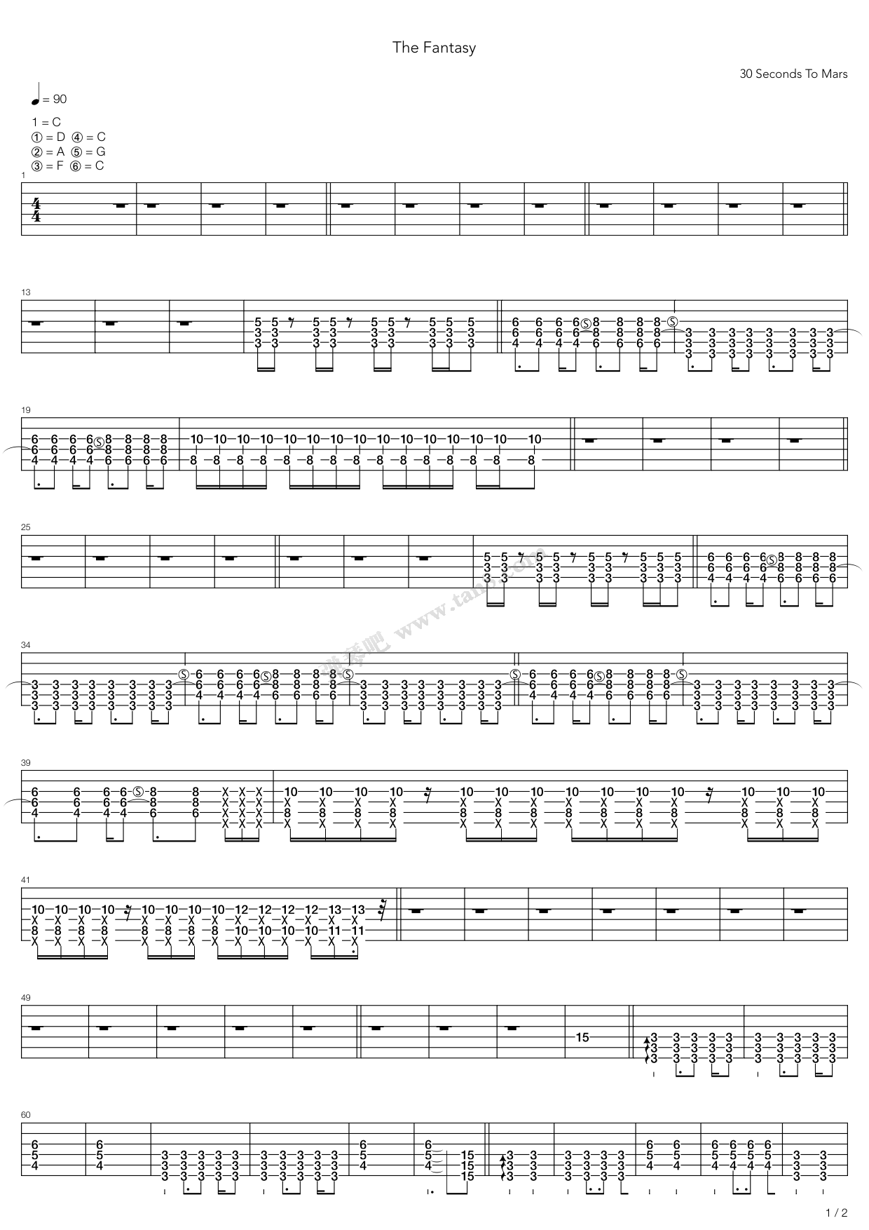 《fantasy》,30 seconds to mars(六线谱 吉他谱吉他谱 第6页