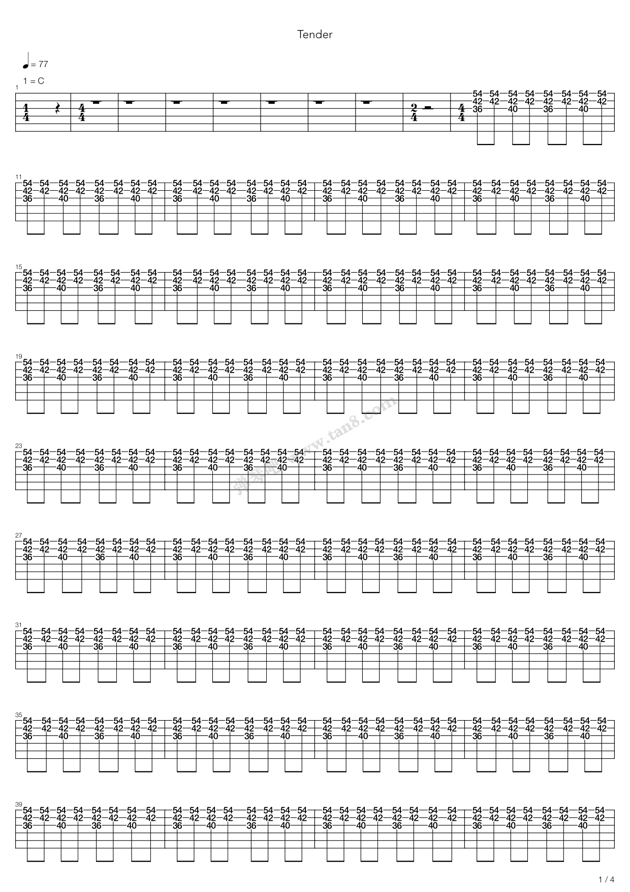 《tender》,blur(六线谱 吉他谱吉他谱 第16页