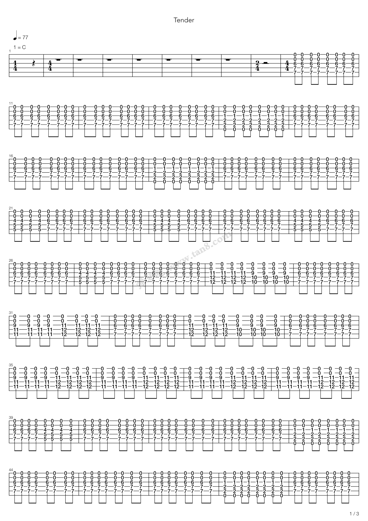 《tender》,blur(六线谱 吉他谱吉他谱 第7页