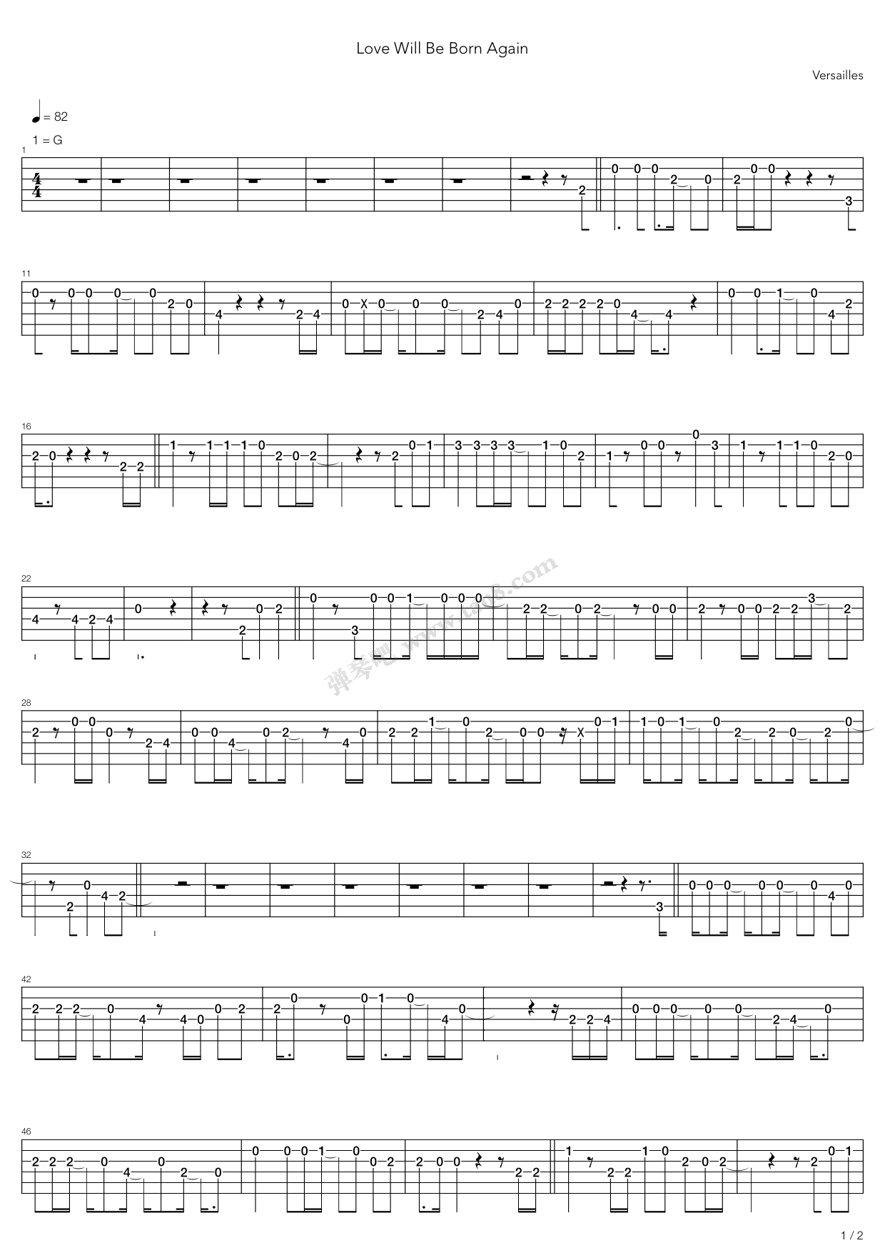 《love will be born again》,versailles(六线谱 吉他谱吉他谱 第1页