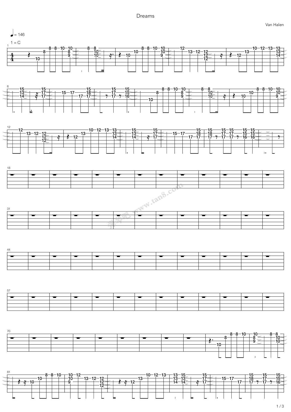 《dreams》,van halen (范·海伦)(六线谱 吉他谱吉他谱 第5页