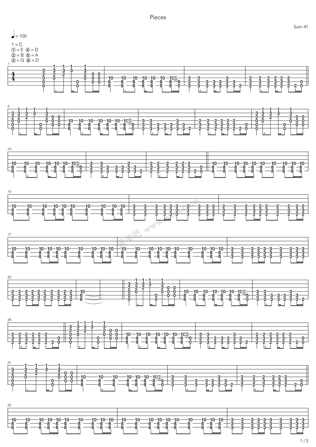 《pieces》,sum 41(六线谱 吉他谱吉他谱 第5页