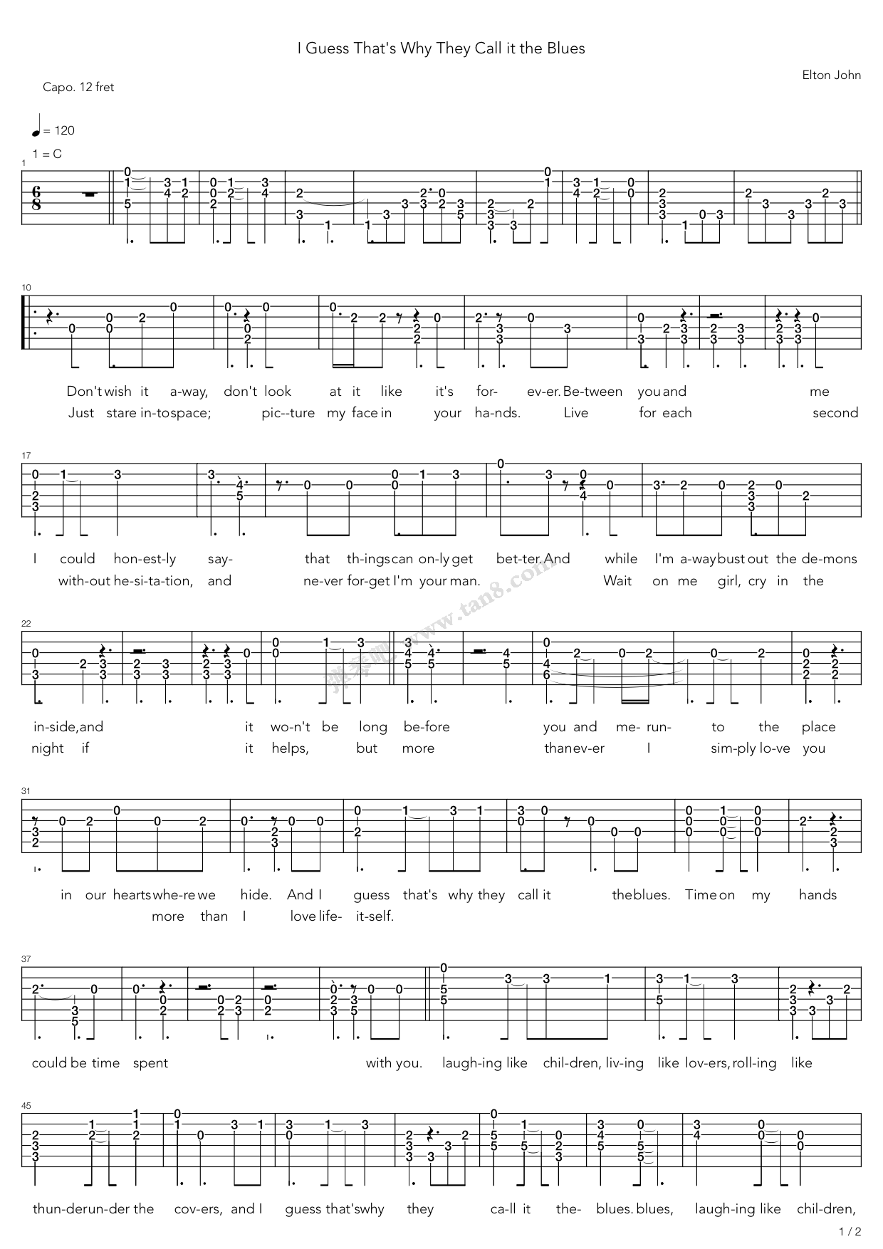 i guess thats why they call it the blues 吉他谱-虫虫吉他谱免费