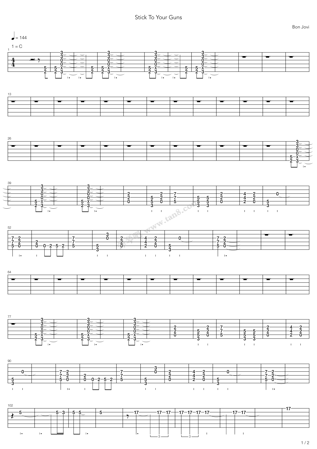 《Stick To Your Guns》,Bon Jovi（六线谱 调六线吉他谱虫虫吉他谱免费下载