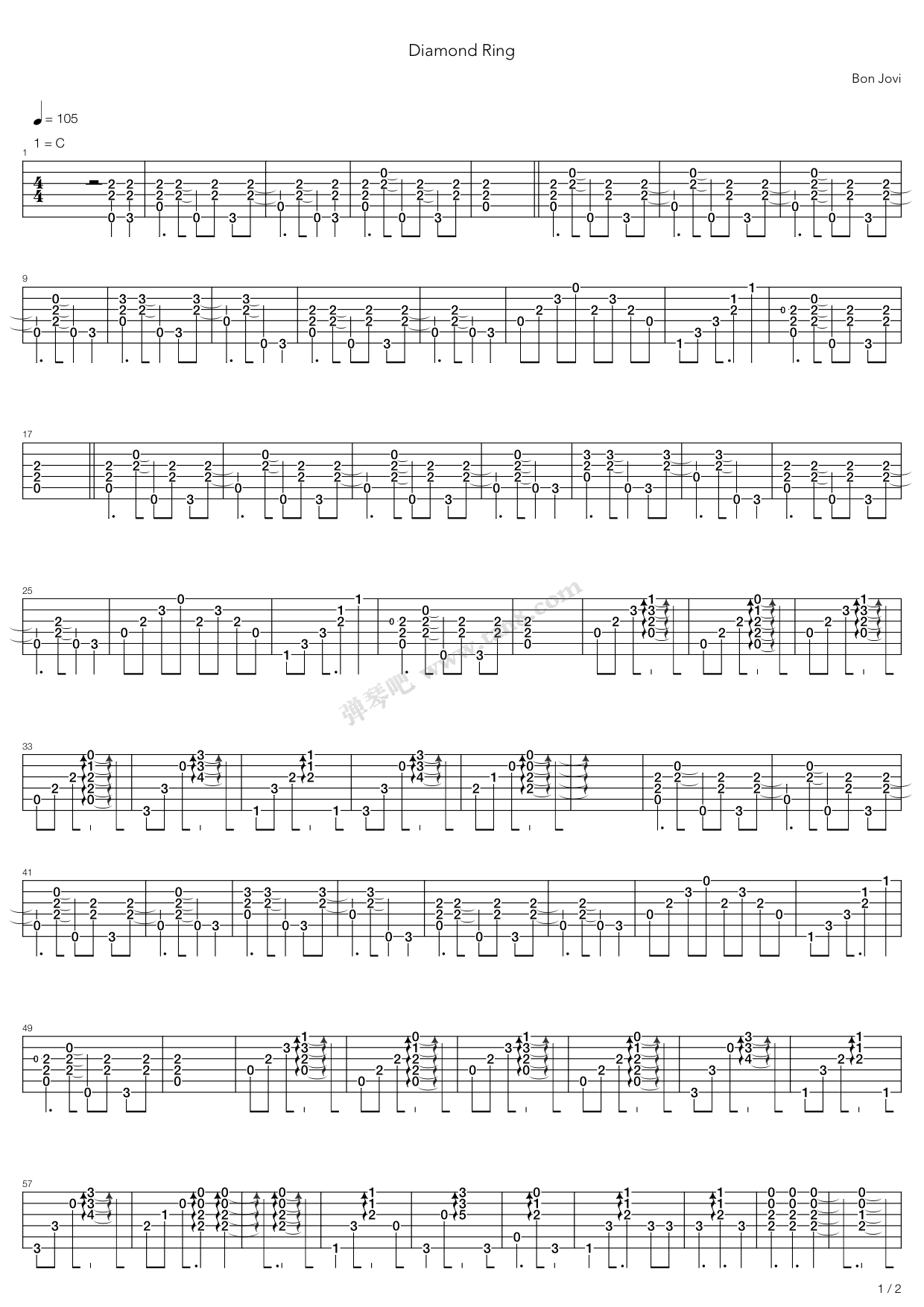 《diamond ring》,bon jovi(六线谱 吉他谱吉他谱 第1页