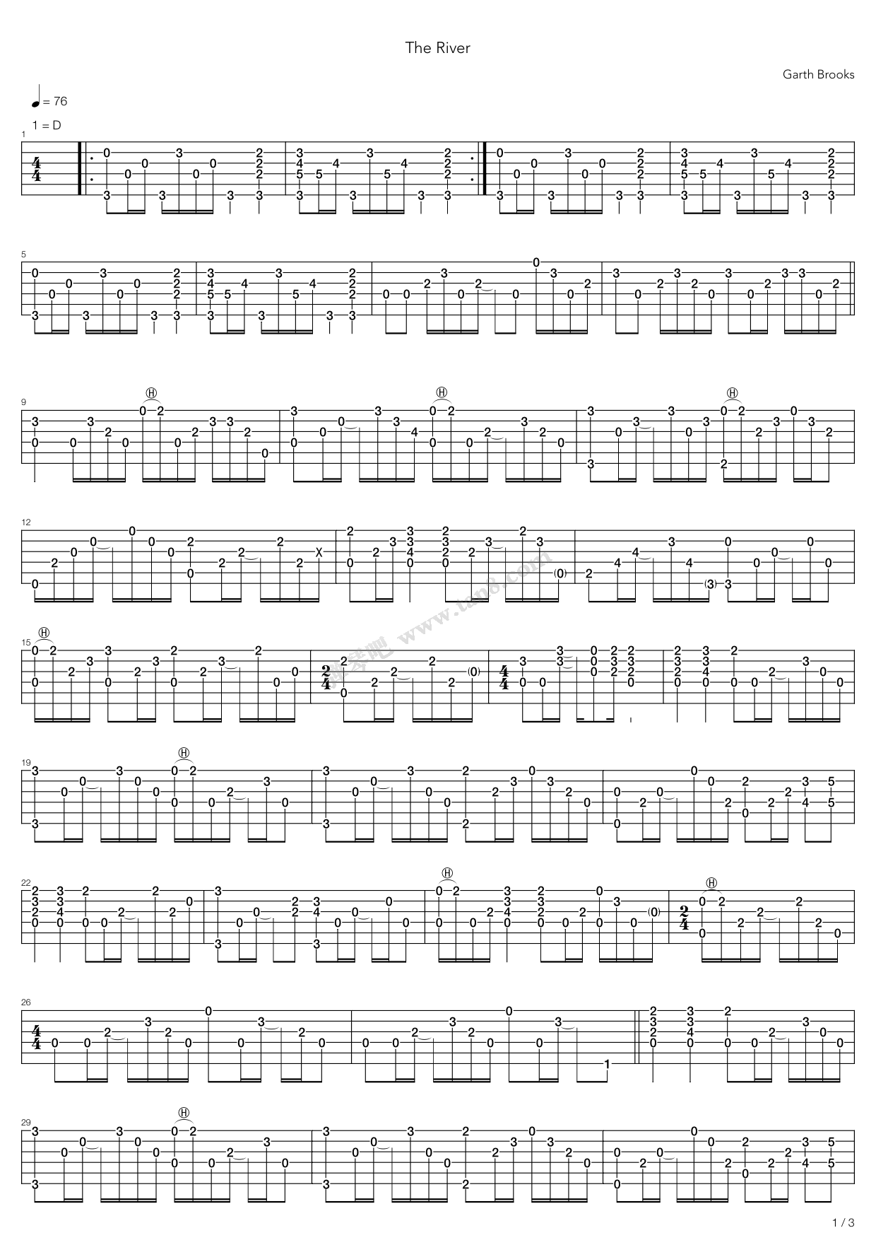 《the river》,garth brooks(六线谱 吉他谱吉他谱 第1页