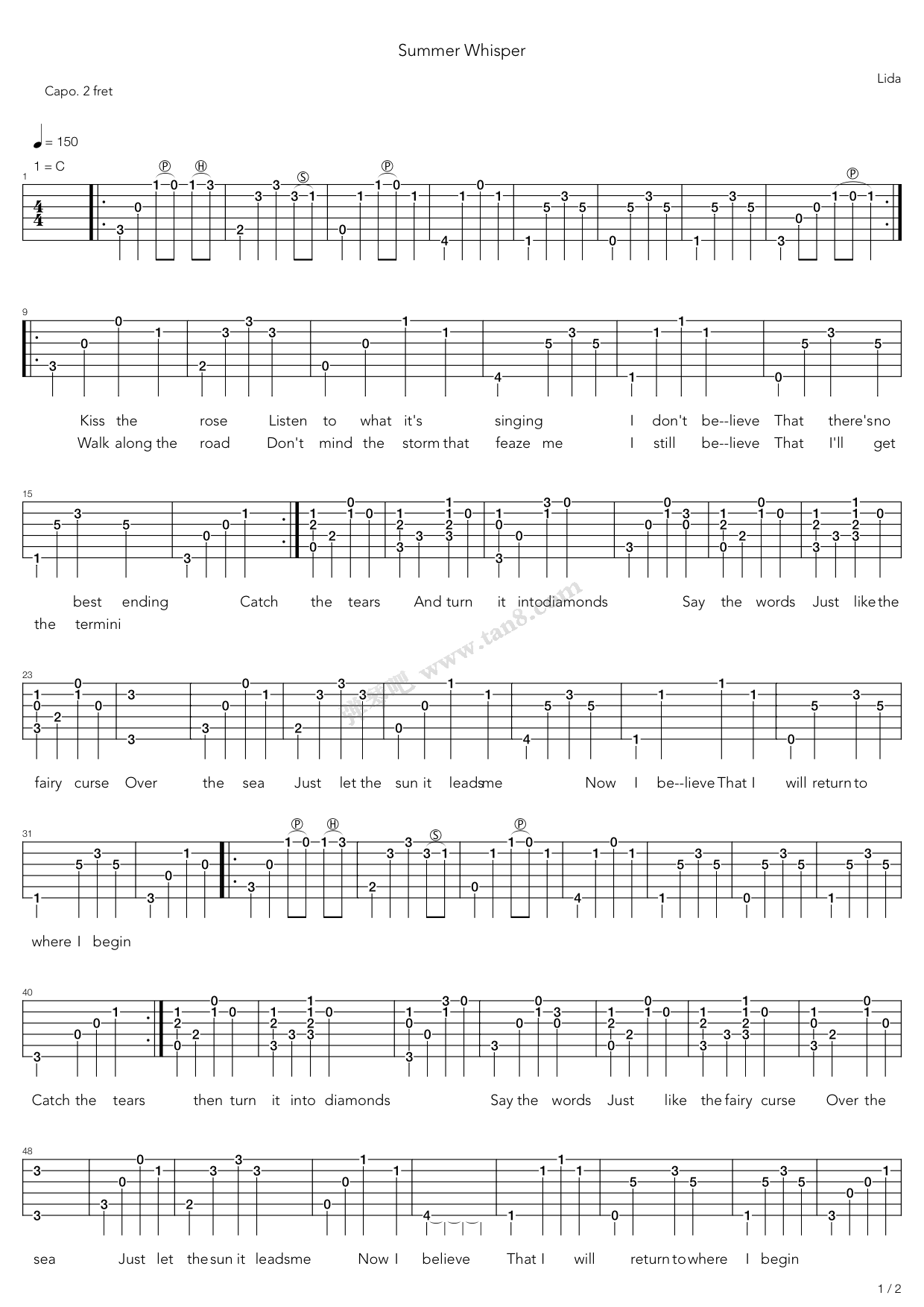 《summer whisper》,rockcookies(六线谱 吉他谱吉他谱 第1页