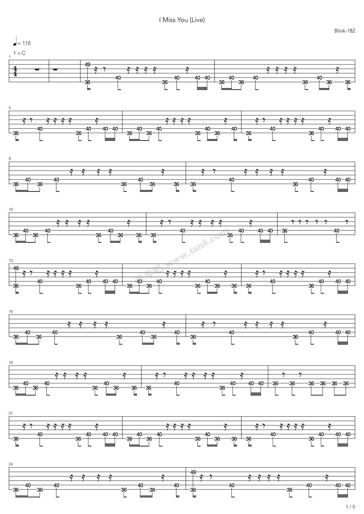 Blink-182 - I Miss You sheet music for guitar (tablature) [PDF]