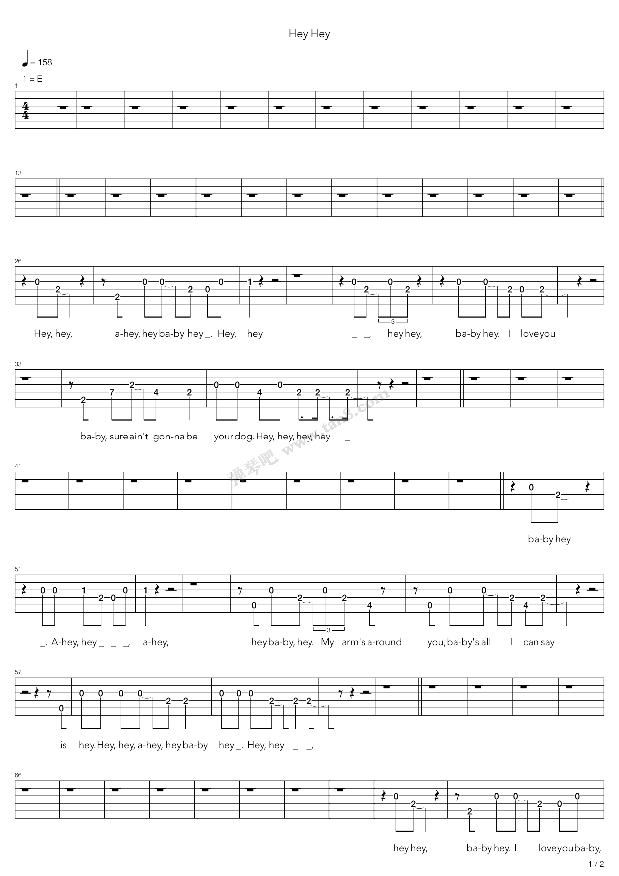 hey hey 吉他谱-虫虫吉他谱免费下载