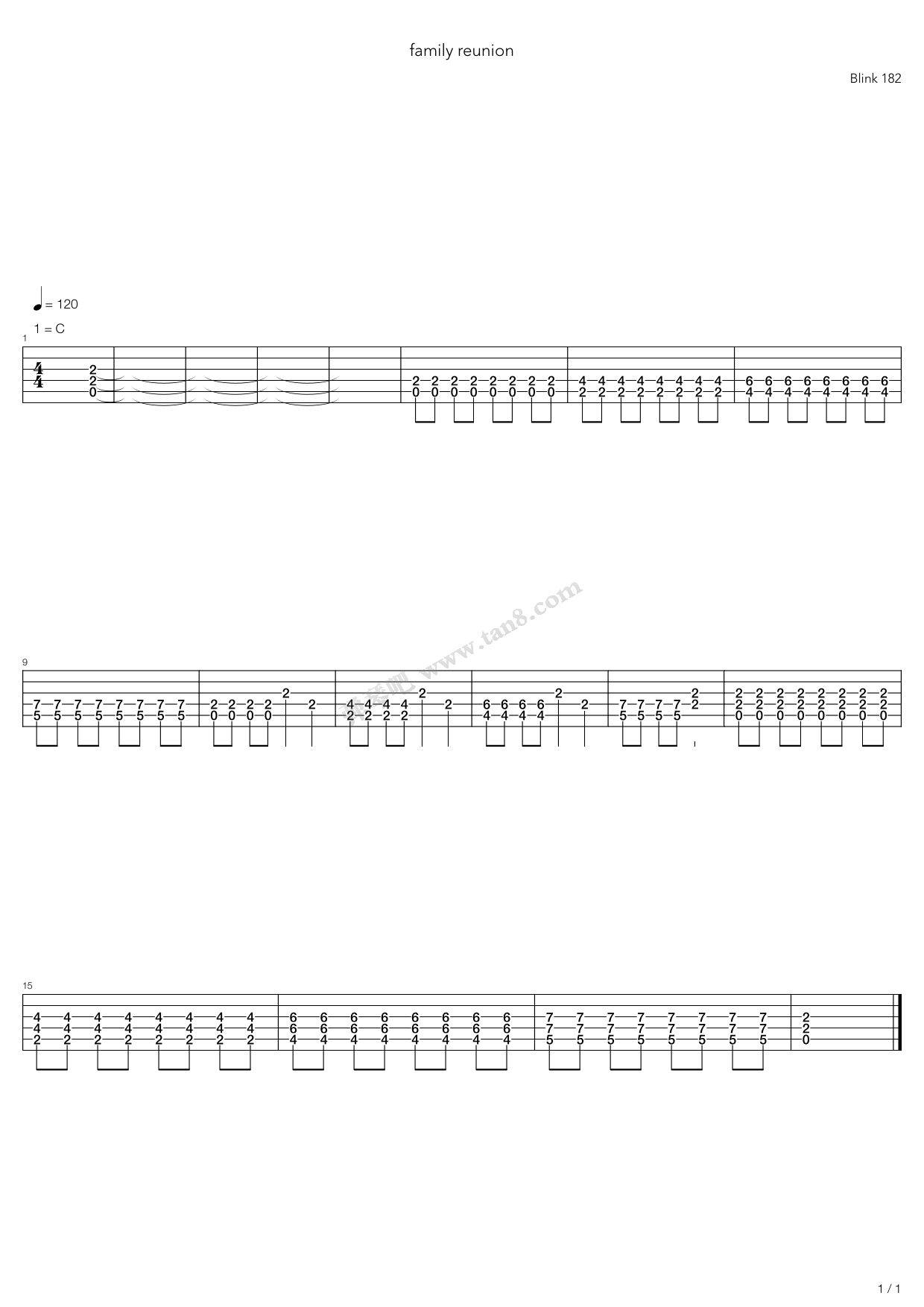 《family reunion》,blink-182(六线谱 吉他谱吉他谱 第1页