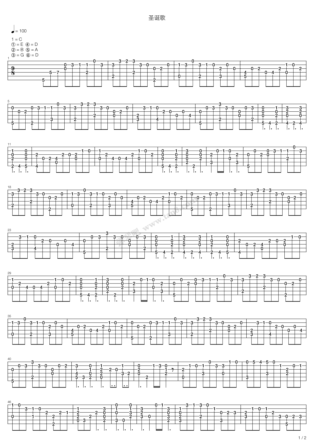 《越狱兔插曲 - 圣诞歌》,动漫游戏(六线谱 吉他谱吉他谱 第1页