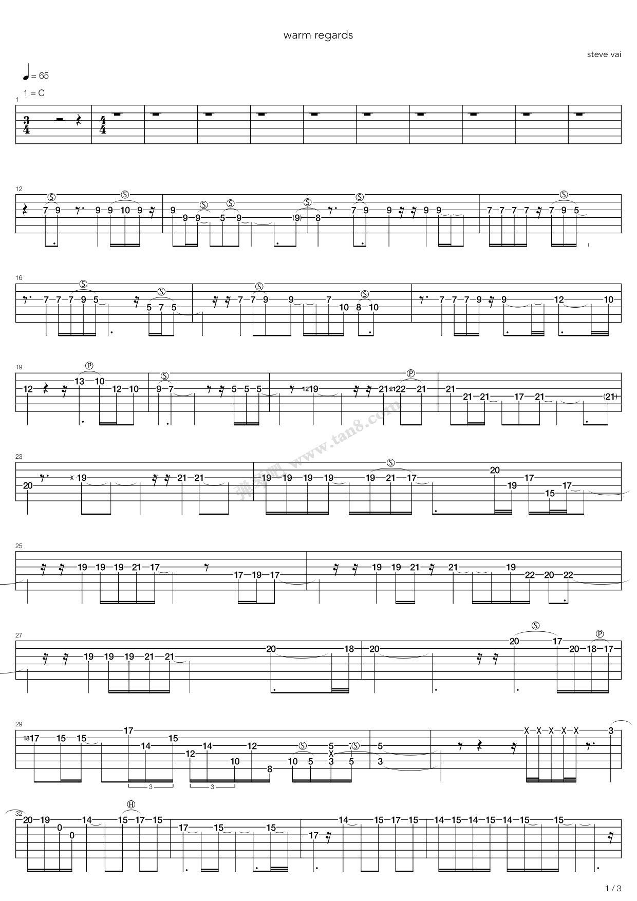 warm regards 吉他谱-虫虫吉他谱免费下载