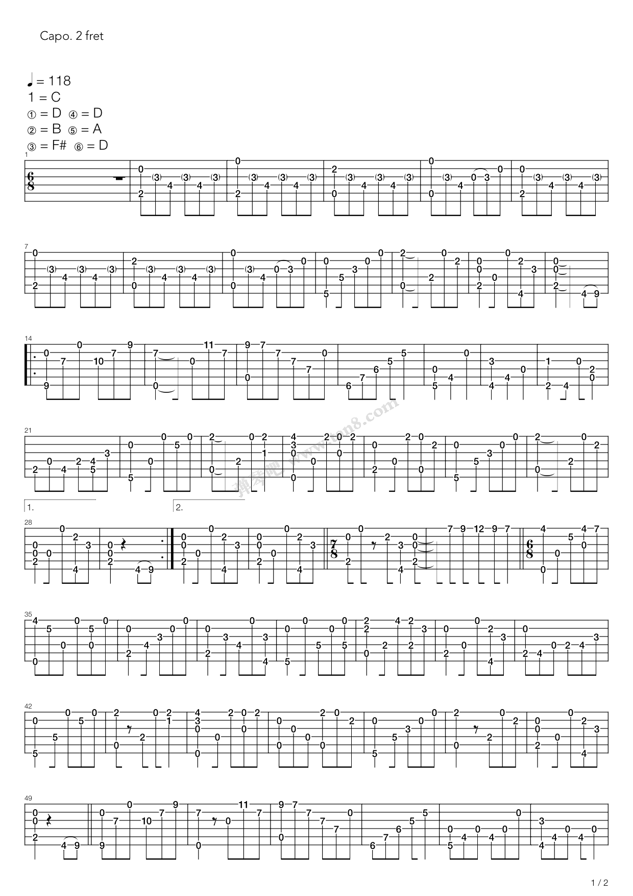 《kujira(鲸)》,小松原俊(六线谱 吉他谱吉他谱 第1页