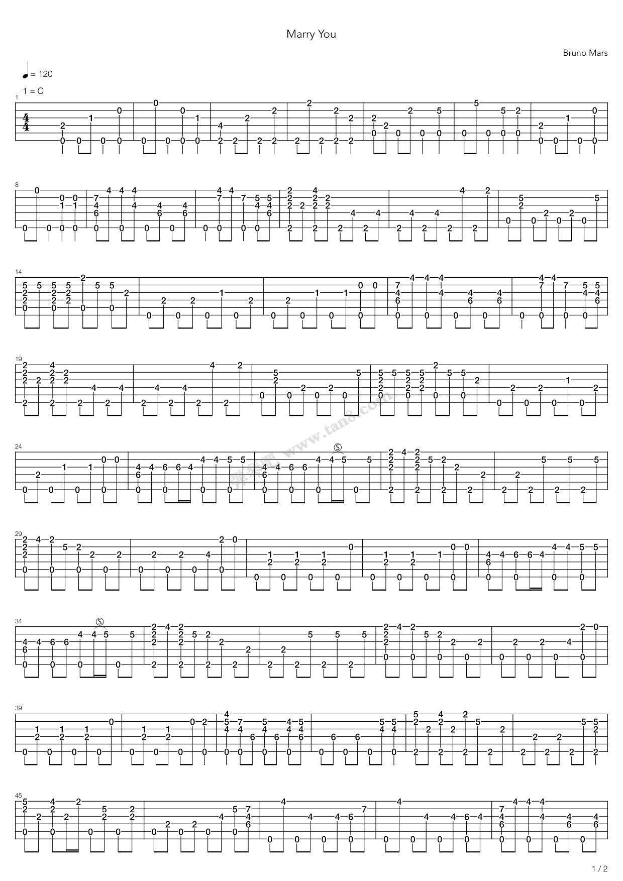 《marry you》,bruno mars(六线谱 吉他谱吉他谱 第1页